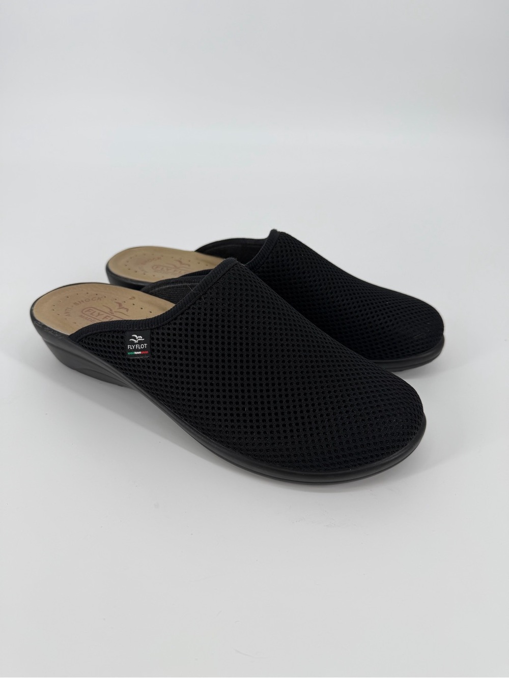 Fly Flot Women’s Black Mesh Anatomic Comfort Clogs Mules Size 40
